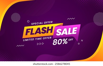 Flash sale promo banner with discount offer. Flash sale banner background. Flash sale special offer banner for social media post or website banner