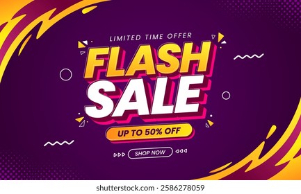 Flash sale promo banner with discount offer. Flash sale banner background. Flash sale special offer banner for social media post or website banner