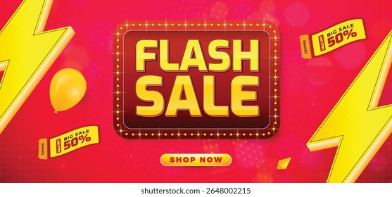 Flash sale promo banner with discount offer. shopping festival super sale banner. Flash sale special offer banner for social media post or website banner. Flash sale campaign