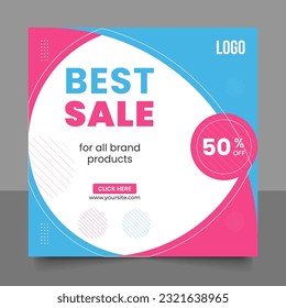Flash sale promo banner template with podium and flying discount label, sale and discount background