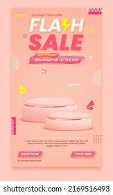 Flash Sale Promo Poster Template With Podium And Abstract Background