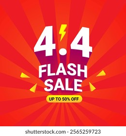 Flash sale promotion with 3D number 4.4 in white color with red circle promotion label 50% discount for advertising campaign on eleven day of eleven month.