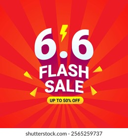 Flash sale promotion with 3D number 6.6 in white color with red circle promotion label 50% discount for advertising campaign on eleven day of eleven month.