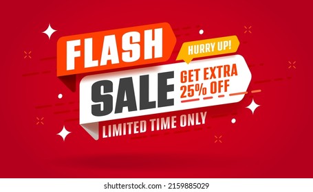 Flash sale promotion. Sale banner with 25 percent off. Special offer limited in time. Get extra discount invitation. Commercial poster, coupon or voucher vector illustration - Shutterstock ID 2159885029