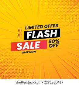 Flash sale promotion. Sale banner with 50 percent off. Special offer limited in time. Get extra discount invitation. Commercial poster, coupon or voucher vector illustration,Special offer final sale 
