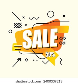 Flash sale promotion. Sale banner with 50 percent off. Special offer limited in time. Get extra discount invitation. Commercial poster, coupon or voucher vector illustration