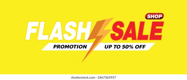 Flash sale promotion. Sale banner with 50% percent off. Special offer limited in time.  Flash Sales banner template design for social media Post and website. Vector Illustration