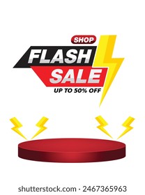 Flash sale promotion. Sale banner with 50% percent off. Special offer limited in time.  Flash Sales banner template design for social media Post and website. Vector Illustration