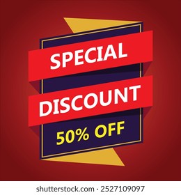 Flash sale promotion. Sale banner with 50 percent off. Special offer limited in time. Get extra discount invitation. Commercial poster, coupon or voucher vector illustration, big offer, special sale.