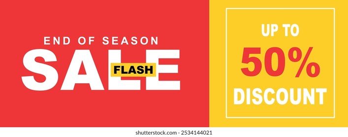 Promoção de vendas Flash. Banner de venda com 50% de desconto. Oferta especial limitada no tempo. Receba um convite de desconto extra. Ilustração de vetor de cartaz comercial.