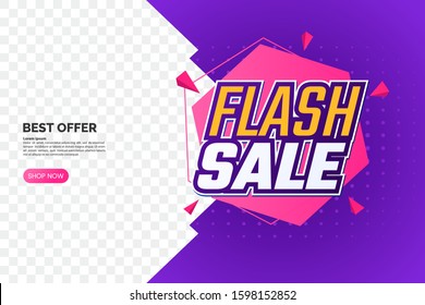 Flash sale promotion banner with text and geometric backdrop. Creative discount label template. Sale sticker design. Corner composition isolated on transparent background. Vector eps 10