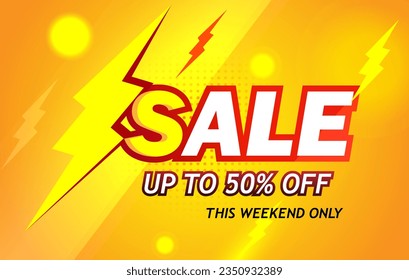 Flash Sale promotion with Flash icon. Special offer shopping limited deal up to 50% off. Get extra discount invitation. funny style. for web Commercial voucher, coupon. vector illustration eps10