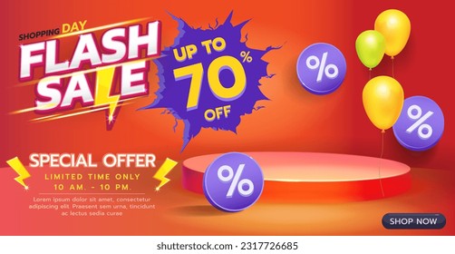 Flash Sale promotion illustration concept is vibrant, energetic, and visually captivating, aiming to convey a sense of excitement and the opportunity for amazing deals and discounts.