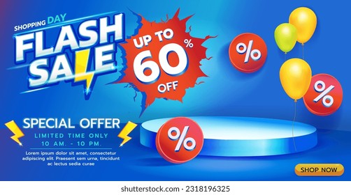 Flash Sale promotion illustration concept is vibrant, energetic, and visually captivating, aiming to convey a sense of excitement and the opportunity for amazing deals and discounts.