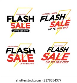 Juego de promoción de Flash Sale. Oferta especial con truenos para negocios, compras con descuento, promoción de ventas y publicidad. Ilustración vectorial.