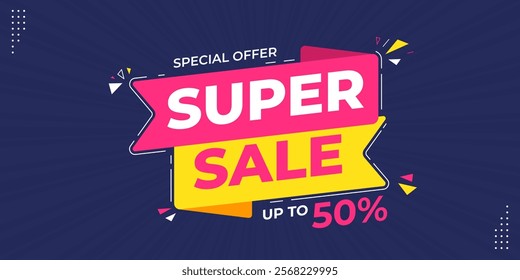 Flash sale promotional banner with bold 3d text, thunder and geometric shapes. Flash sale promo with discount offer for online shopping, special offer, voucher, website, social media advertising