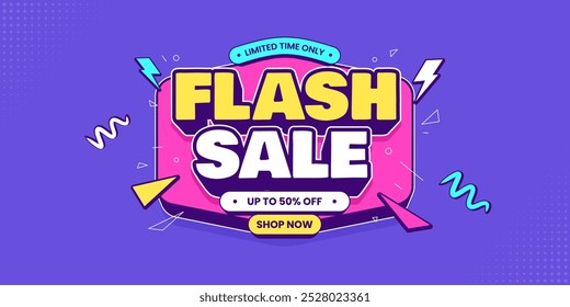 Modelo de design de banner promocional de venda flash. Oferta por tempo limitado e cartaz de venda com desconto para mídia social ou banner de site