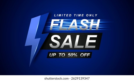 Flash sale promotional label template, special offer banner with thunder for business. Creative concept of discount and shopping.