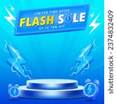 Flash Sale promotional labels templates set. Special offer with thunder sign and hand lettering for business, discount shopping, sale promotion and advertising.
