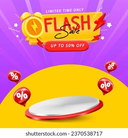 Flash Sale promotional labels templates set. Special offer with thunder sign and hand lettering for business, discount shopping, sale promotion and advertising.