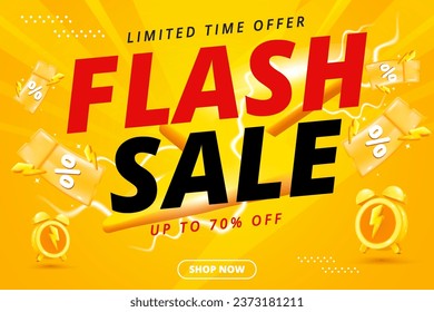 Flash Sale promotional labels templates set. Special offer with thunder sign and hand lettering for business, discount shopping, sale promotion and advertising.