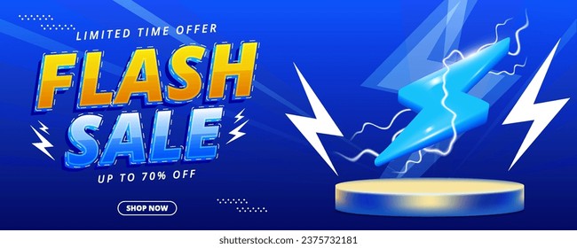 Flash Sale promotional labels templates set. Special offer with thunder sign and hand lettering for business, discount shopping, sale promotion and advertising.