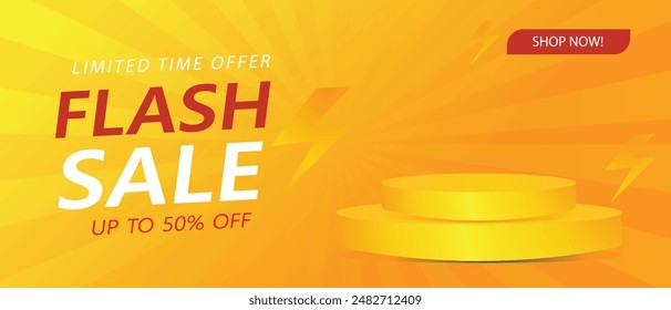 Flash Sale promotional labels templates set. Special offer with thunder sign and hand lettering for business, discount shopping, sale promotion and advertising.