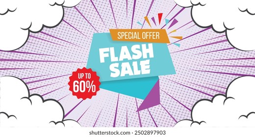 Conjunto de Plantillas de etiquetas promocionales de venta flash. Oferta especial con signo de trueno y letras de mano para negocios, compras con descuento, promoción de venta y publicidad, cartel de compras de venta flash o Anuncio.