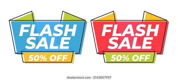 Flash sale ribbon and banner collection set vector image, price discount label for store