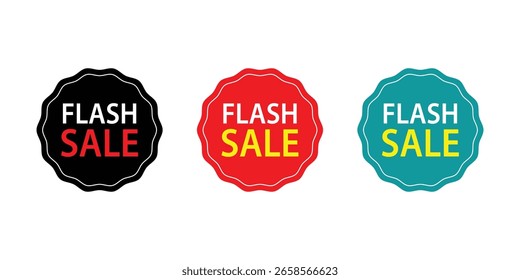 Venta rápida. Conjunto de etiqueta de venta flash de diferente color. Ilustración vectorial. 