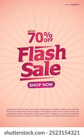 Flash Sale shop now Vector Design. Flash Sale upto 70% Offer Flyer. Social media poster. Sale promotion 