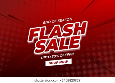 Anuncio de la compra de la venta de Flash con el icono de Flash y el texto 3D sobre fondo rojo. Diseño de Plantilla de ventas Flash para Sitio web y redes sociales.  Promoción de venta Flash.