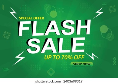 Flash sale shopping banner or poster with 3d text on green background with flash icon. flash sales banner design template for website and social media campaign or promotion.