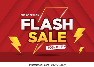 Flash Sale Shopping banner with Thunder sales banner template design for social media and website.End of season and Flash Sale campaign, red background