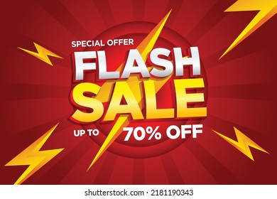 Banner de la compra de Flash Sale con el diseño de la plantilla de banner de ventas Thunder para medios sociales y sitio web.Campaña de sólo tiempo y venta de Flash