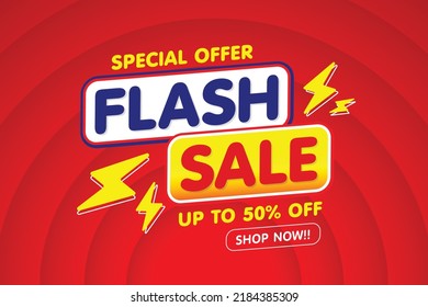 Flash Sale Shopping banner with Thunder sales banner template design for social media and website.Limited Only time and Flash Sale campaign