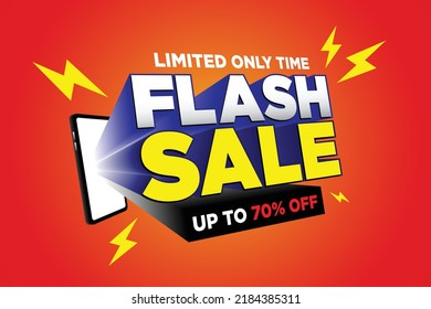 Banner de la compra de Flash Sale con el diseño de la plantilla de banner de ventas Thunder para medios sociales y sitio web.Campaña de sólo tiempo y venta de Flash