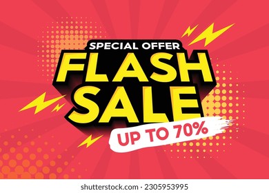 Flash Sale Shopping Banner mit Thunder Verkaufsbanner Template Design für soziale Medien und Website. Sonderangebot, Kampagne für begrenzte Zeit und Flash-Verkauf