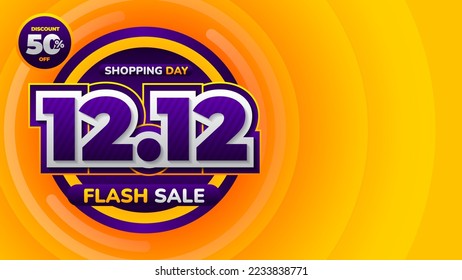 Flash sale shopping day 12.12 banner vector, diseño de fondo para promoción de descuento 