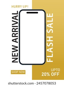 Flash Sale Shopping Post or banner with Flash icon text on Golden brown background. Flash Sales post template design for social media and website. Special Offer Flash Sale campaign or promotion