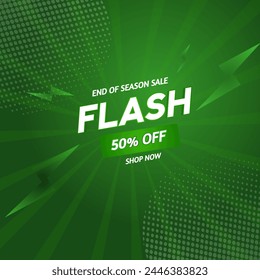 Flash Sale Shopping Poster 3D text on green background 50% off  Flash Sales banner template design for social media  end of season sale Flash  sale business campaign, promotion.