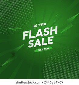 Flash Sale Shopping Poster 3D text on green background. Flash Sales banner template design for social media big offer Flash sale business, shopping  campaign, promotion