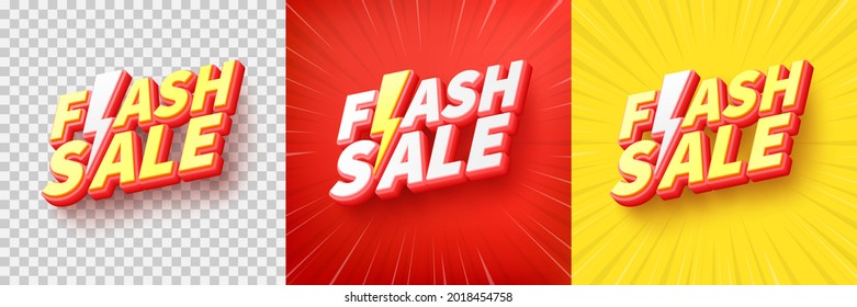 Flash Sale 购物海报或带有透明、红色和黄色背景上的 Flash 图标和文本的横幅。社交媒体和网站的 Flash Sales 横幅模板设计。