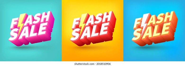 Flash Sale Shopping Poster or banner with Flash icon and text on different background.Flash Sales banner template design for social media and website.Special Offer Flash Sale campaign