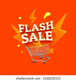 Flash Sale Shopping Poster or banner with 3D Flash icon and text. Flash Sales banner template design for social media and website.Special Offer Flash Sale campaign vector
