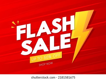 Flash Sale Shopping Poster or banner with Flash icon on red background. Flash Sales banner template design for social media and website. Special Offer Flash Sale campaign or promotion.