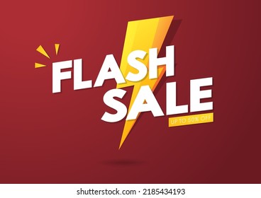 Flash Sale Shopping Poster or banner with Flash icon on red background. Flash Sales banner template design for social media and website. Special Offer Flash Sale campaign or promotion.