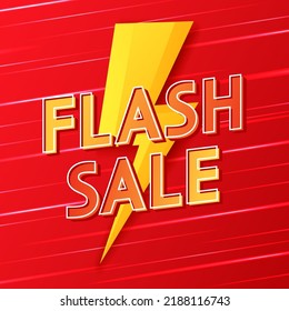 Flash Sale Shopping Poster or banner with Flash icon on red background. Flash Sales banner template design for social media and website. Special Offer Flash Sale campaign or promotion.