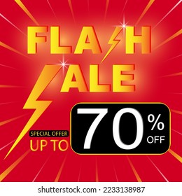 Flash Sale shopping poster or banner with flash icon and discount text on red background. Special offer Flash Sale campaign or promotion. Social media post template Flash Sale and discount background.