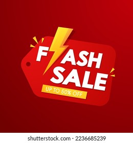 Flash Sale Shopping Poster or banner with Flash icon on red background. Flash Sales banner template design for social media and website. Special Offer Flash Sale campaign or promotion.